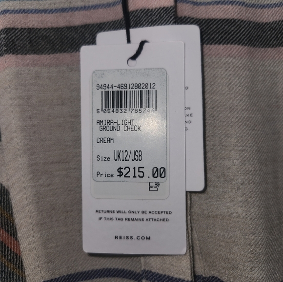 Nwt reiss Amira light ground check plaid button down in cream size 8 - Picture 11 of 14